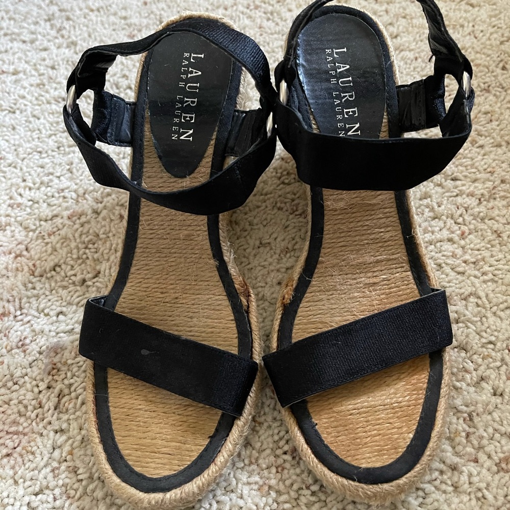 Worn designer Black espadrilles sandals